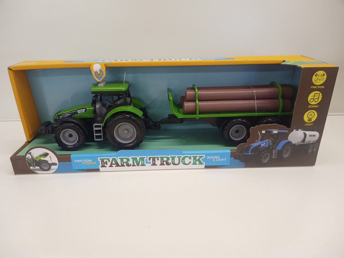 Farmtruck - Tractor met aanhangwagen - 3 modellen - met geluid, licht, frictie