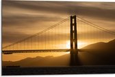 Dibond - Zonsondergang achter Hangbrug Golden Gate Bridge - 75x50 cm Foto op Aluminium (Met Ophangsysteem)