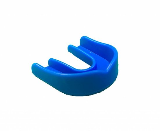 Blauwe gebitsbeschermer met een U-vormig ontwerp.