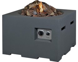 Happy Cocooning Vuurtafel Klein Vierkant Zwart – Luxe Gas Haard voor Buiten met Houtblokken en Lava Stenen - 60x60x40 cm