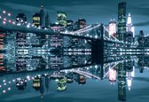 Fotobehang New York City Skyline Brooklyn Bridge | XL - 208cm x 146cm | 130g/m2 Vlies