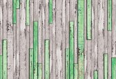Fotobehang Wood Planks Texture Green Grey | XXL - 312cm x 219cm | 130g/m2 Vlies