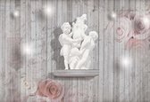 Fotobehang Planks Roses Sculpture Angels | XXXL - 416cm x 254cm | 130g/m2 Vlies