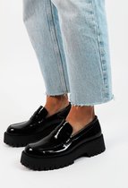 Sacha - Dames - Zwarte leren platform loafers - Maat 41