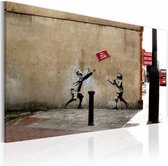Schilderij - Banksy - No Ball Games, 40x60cm , wanddecoratie , premium print op canvas