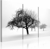 Schilderij - Bomen in de Sneeuw, Zwart-Wit, premium print op canvas 3luik