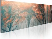 Schilderij - Herfst Mist , oranje grijs , wanddecoratie , premium print op canvas