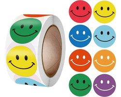 500 Stickers Op Rol - 2.5cm - Emoji / Smiley Mix - Beloningsstickers - Stickers Kinderen - Sluitsticker - Sluitzegel - 25mm - 500 Stuks