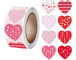 500 Stickers Op Rol - 2.5cm - Hart / Hartjes Mix Rood - Beloningsstickers - Stickers Kinderen - Sluitsticker - Sluitzegel - 25mm - 500 Stuks