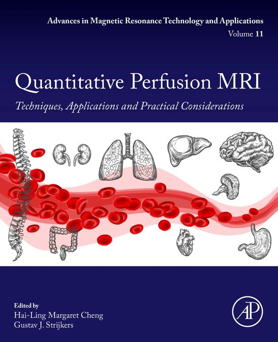 Couverture du livre 'Quantitative Perfusion MRI: Techniques, Applications and Practical Considerations'. Diverses illustrations médicales.