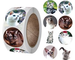 500 Stickers Op Rol - 2.5cm - Echte Katten - Beloningsstickers - Stickers Kinderen - Sluitsticker - Sluitzegel - 25mm - 500 Stuks