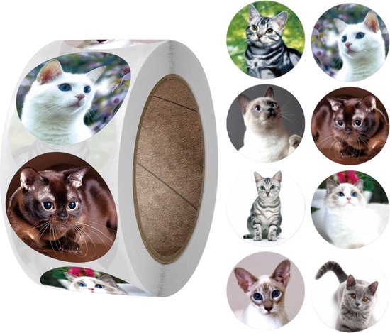 Fako Bijoux® - 500 Stickers Op Rol - 2.5cm - Echte Katten - Beloningsstickers - Stickers Kinderen - Sluitsticker - Sluitzegel - 25mm - 500 Stuks