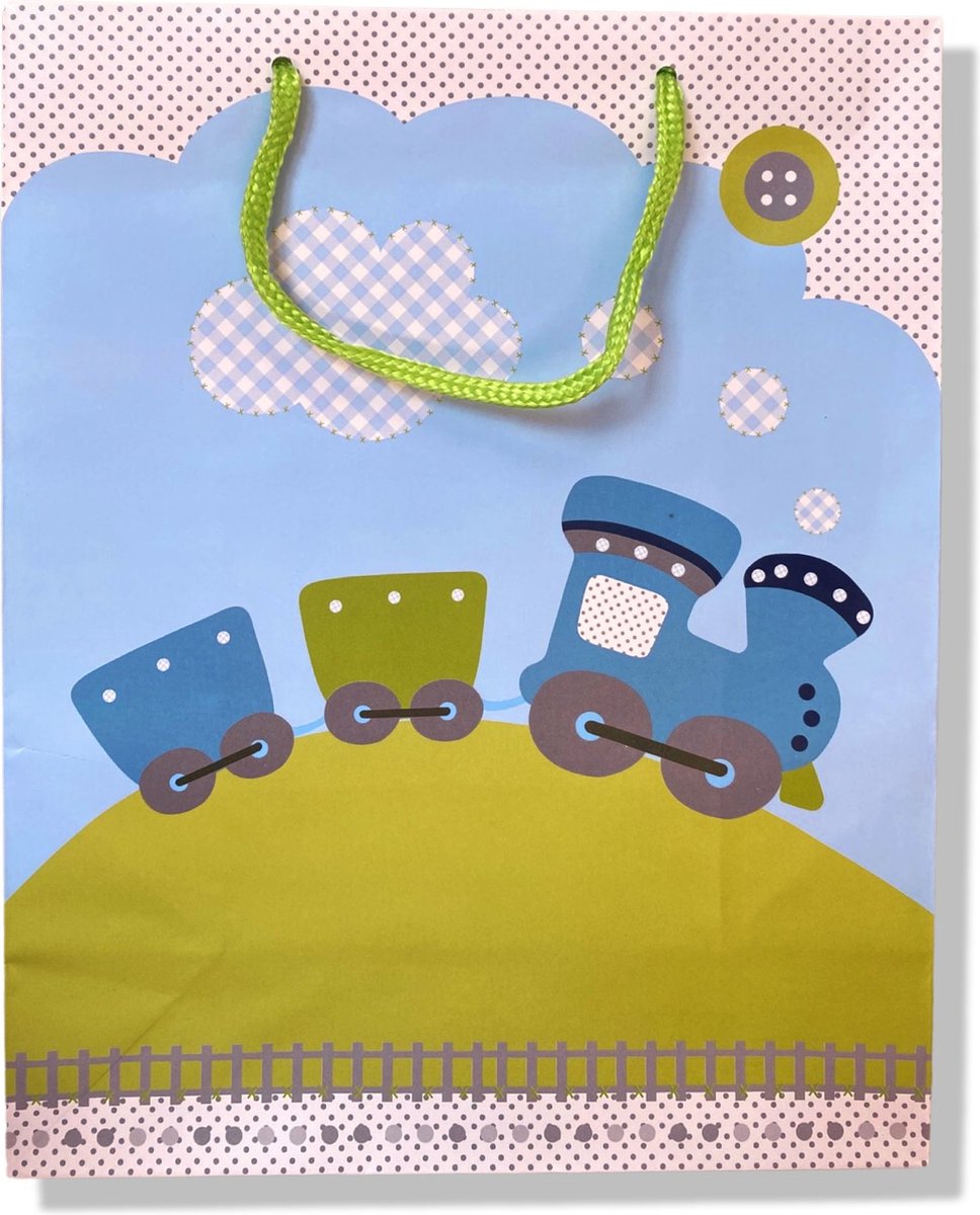 5 Cadeautasjes - Trein - Blauw - A4 formaat - 32,5x26cm - Papier - Cadeauverpakking