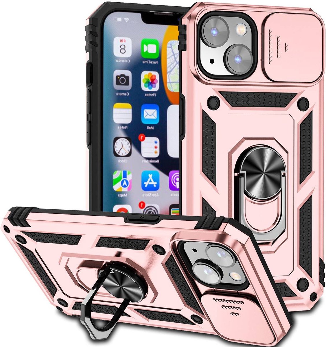 Apple iphone 14 pro Armor case Donker Roze-met camera bescheming-antishok case back cover -super stevige hoesje iphone