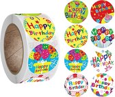 Fako Bijoux® - 500 Stickers Op Rol - 2.5cm - Happy Birthday Mix - Verjaardag Stickers - Sluitsticker - Sluitzegel - 25mm - 500 Stuks