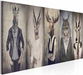 Schilderij - Dierenmasker ,  5 luik , mens met dierenmasker