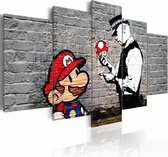Schilderij - Super Mario Mushroom Cop - Banksy, Zwart-Wit/Rood,   5luik