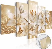 Afbeelding op acrylglas - Gouden boeket, Orchidee, Wit/Goud,  5luik