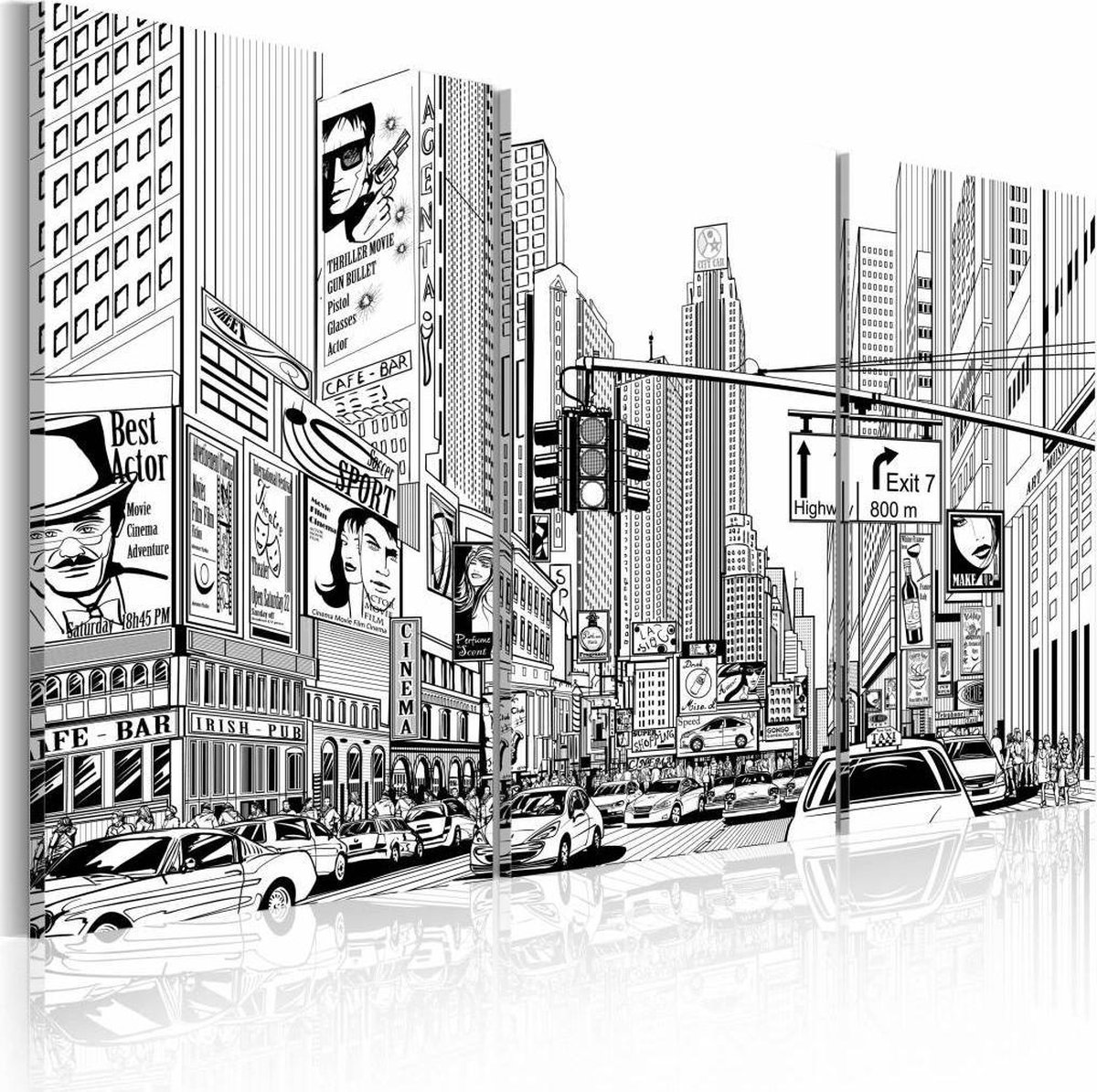 Peinture Style bande dessin e en noir et blanc New York 3