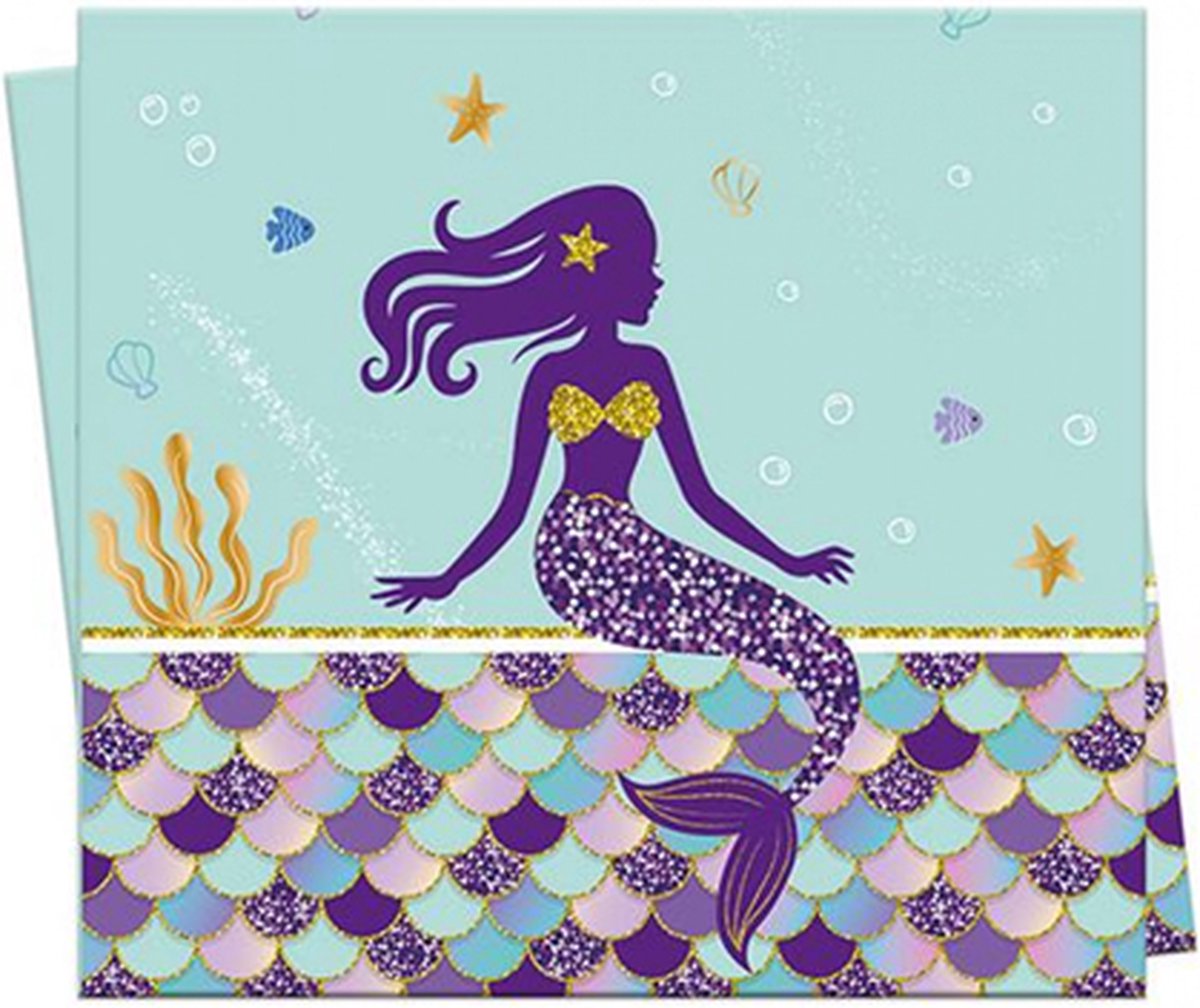 Zeemeermin Tafelkleed - Turquoise / Paars - Partykleed - Thema Mermaid / Zeemeermin