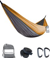 Hangmat Buiten | 285 x 160 cm voor 2 personen | 250 kg sleepvermogen | ultra light van parachutezijde 600 g | kamperen & wandelen (oranje)