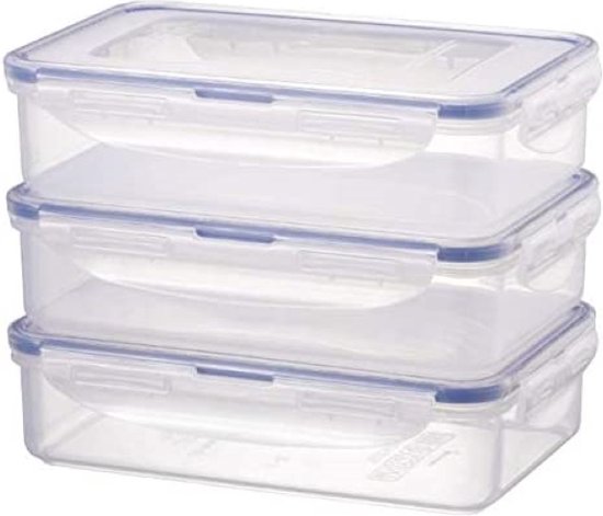 Conteneurs pour aliments frais dans un lot de 3, conteneurs de stockage empilables en plastique souterrain transparent, sans BPA, étanches, pour droitiers, 3 x 800 ml