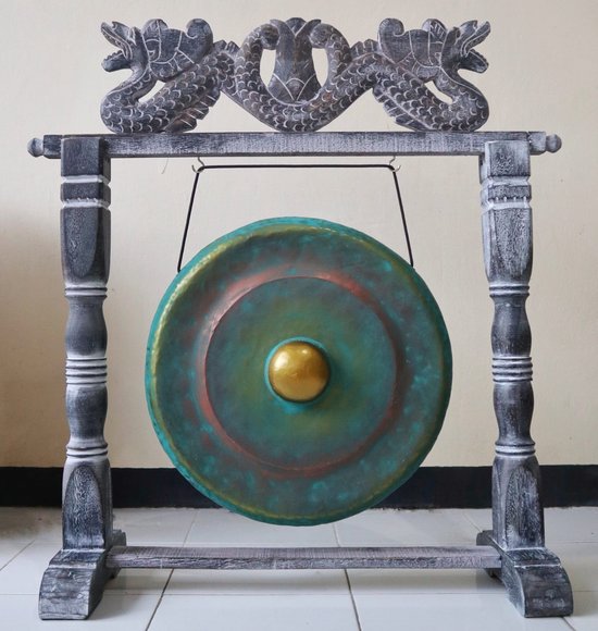 Healing Gong in Standaard - Groen - 25cm - Metaal & Hout - Meditatie & Yoga Gong - Handgemaakt Bali - Joy of Balance
