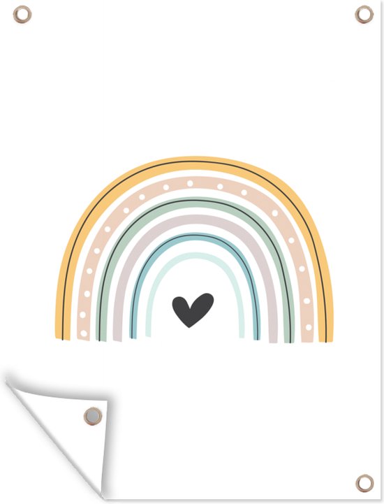Tableau jardin Arc-en-ciel - Coeur - Pois - Pastel - Enfants - 60x80 cm - Affiche jardin - Toile jardin - Affiche extérieur