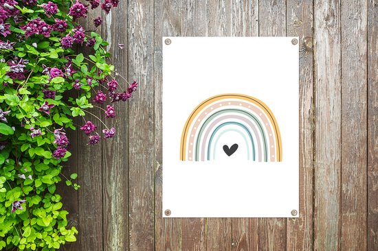 Tableau jardin Arc-en-ciel - Coeur - Pois - Pastel - Enfants - 60x80 cm - Affiche jardin - Toile jardin - Affiche extérieur