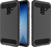 Samsung Galaxy A8 (2018) Geborsteld Hybride Hoesje Zwart