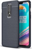 OnePlus 6 Hoesje Back Cover met Lederen Texuur Blauw