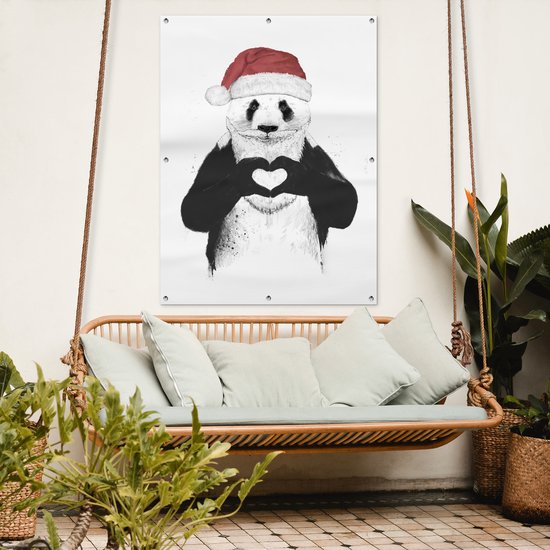 Affiche de jardin - Toile de jardin - Posters de jardin extérieur - Panda - Bonnet de Noel - Coeur - Amour - 90x120 cm - Jardin