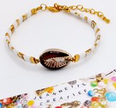 Jeannette-Creatief® - Kauri - Kauri Picasso Brown Gold 1 - Armband Extra Large - Kauri - Resin Schelp - Armband met Tila kralen - Grote Armband
