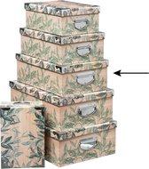 5Five Opbergdoos/box - 2x - Green leafs print op hout - L40 x B26.5 x H14 cm - Stevig karton - Leafsbox