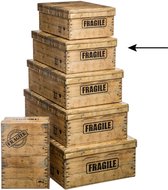 5Five Opbergdoos/box - 5x - houtkleur - L36 x B24.5 x H12.5 cm - Stevig karton - Woodybox