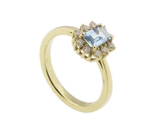 Gouden ring met aquamarijn en diamant | bol.com