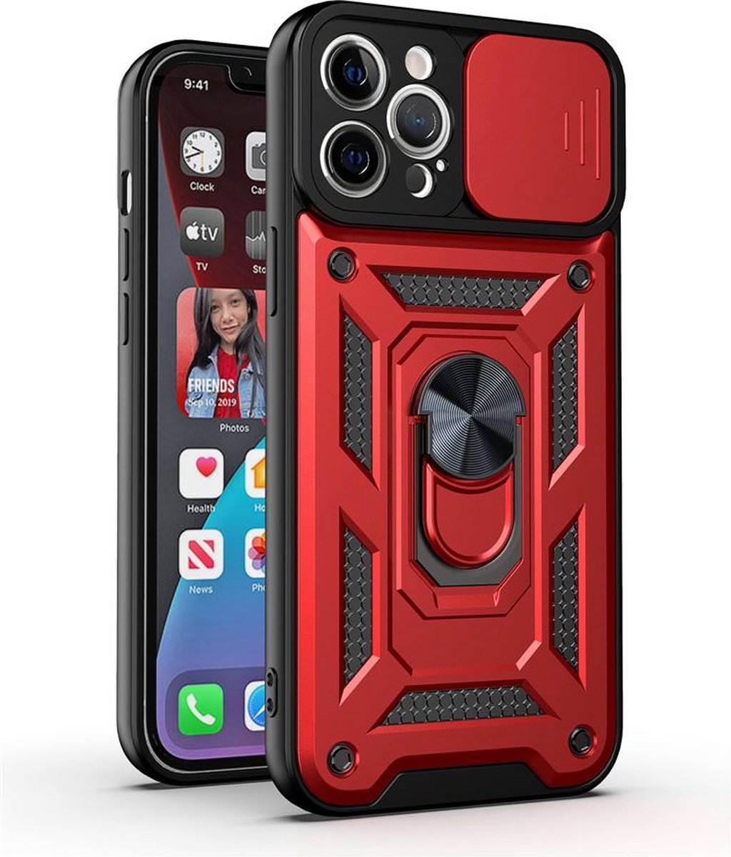 Apple iphone 13 Pro Armor case Rood-met camera bescheming-antishok case back cover -super stevige hoesje iphone Merk: