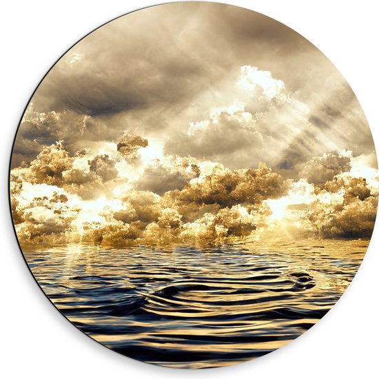 Dibond Muurcirkel - Abstract Schilderij van Wolken Drijvend in de Zee - 50x50 cm Foto op Aluminium Muurcirkel (met ophangsysteem)