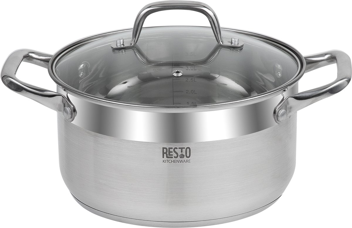 Resto - Libra Kookpan - Kookpan - Braadpan - Glazen deksel - Inductie - RVS - 4,6 liter
