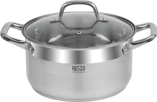 Resto - Cocotte - Cocotte - Couvercle en Verres - Induction - Inox - 4,6  litres | bol
