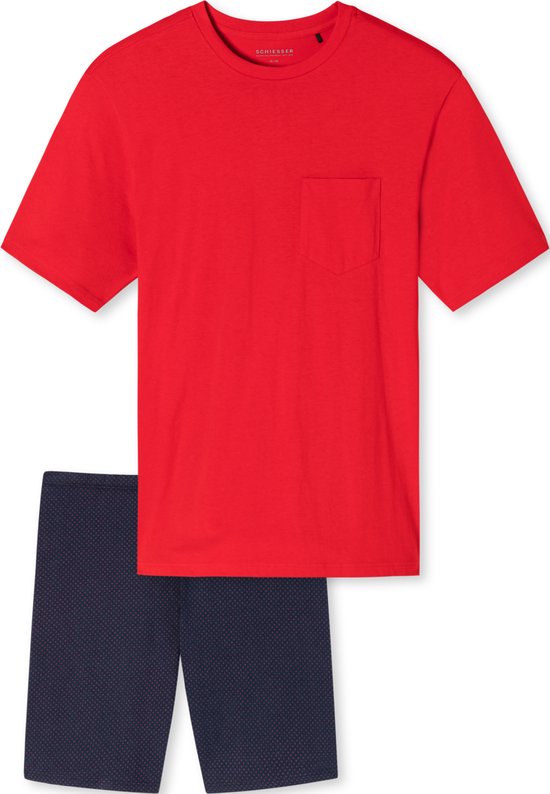 Foto: Schiesser essentials nightwear shortamaset heren shortama borstzak cirkels rood maat xl