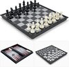 Afbeelding van het spelletje 3-in-1 schaakspel, magnetisch, hoogwaardig schaakbord, 32 cm x 32 cm, inklapbaar, pedagogisch diner met magnetisch voor kinderen, reizen, zwart en wit