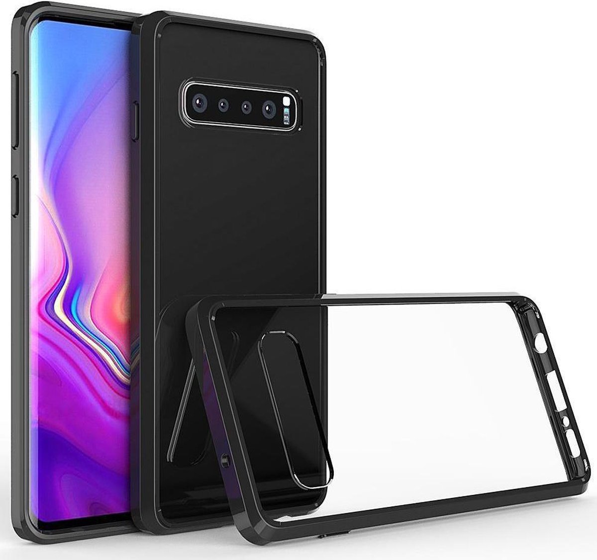 Hoesje Armor Back Cover Transparant Zwart Geschikt voor Samsung Galaxy S10 Plus
