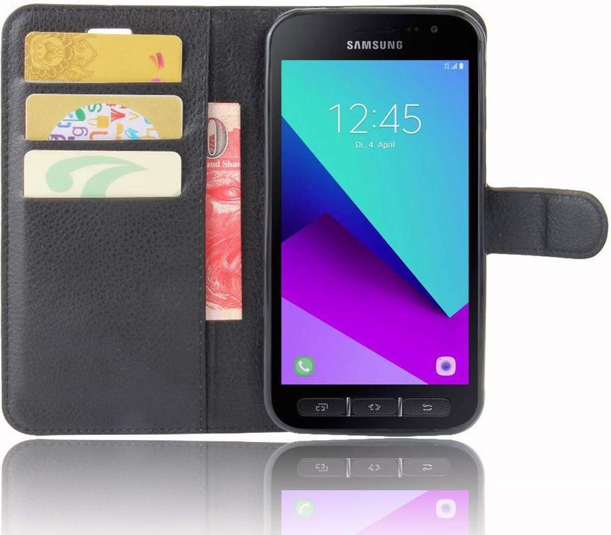 Samsung Galaxy Xcover 4/4s Lychee Portemonnee Hoesje Zwart