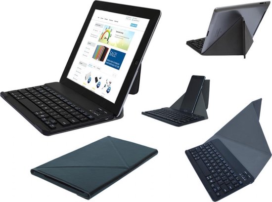 Slim Deluxe Bluetooth keyboard / toetsenbord met stand en beschermcase / hoes, oplaadbaar (voor o.a. tablet of smartphone)