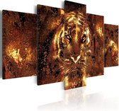 Schilderij - Gouden tijger, 5 luik
