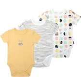 Baby Berliée - Set van 3 katoenen body's met korte mouwen - Pasgeboren - Rompertjes voor Meisjes en Jongens - Geel en Wit - Konijn (0-3 Maanden)