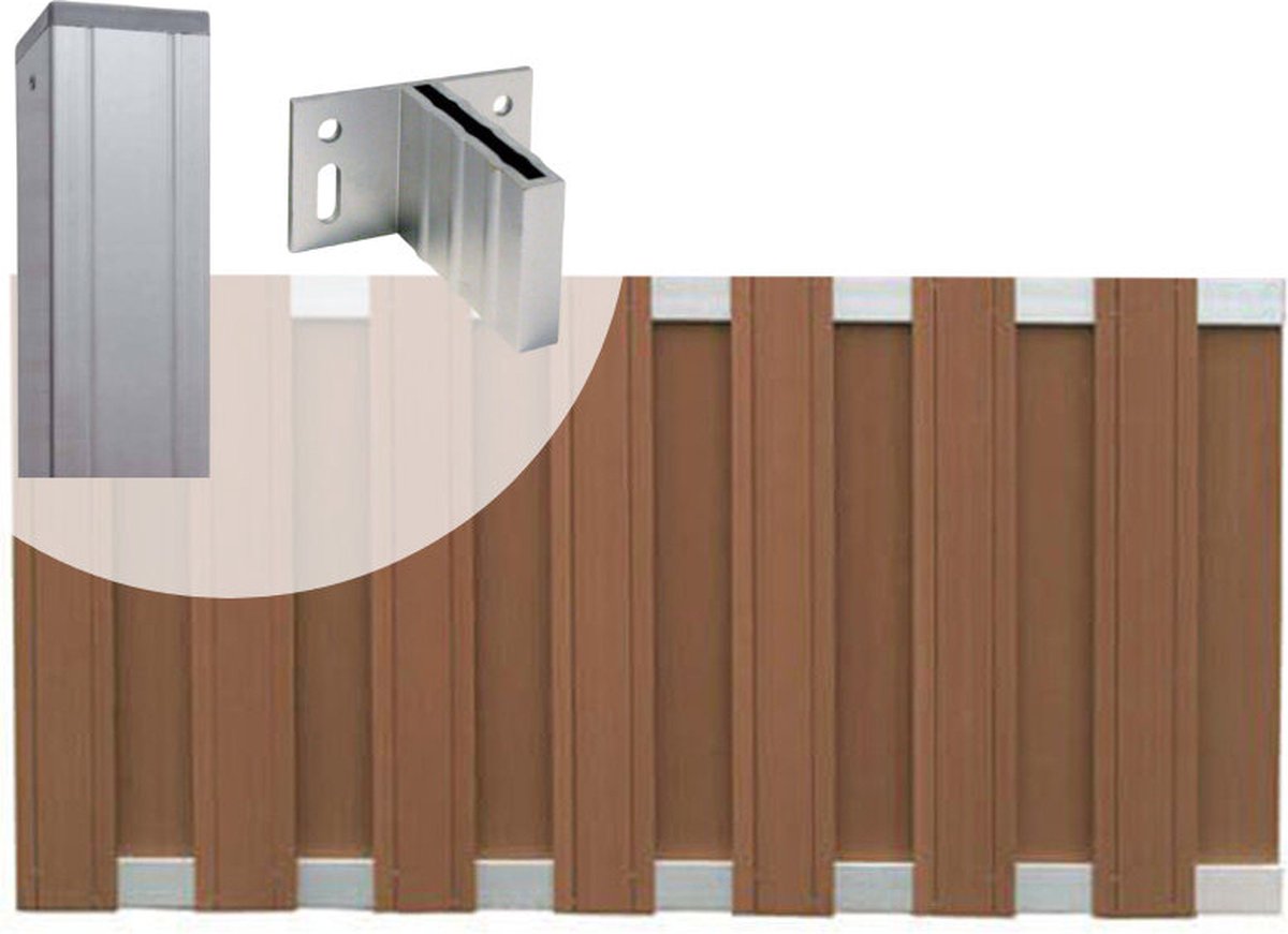 Tuinhek set composiet Stijl bruin met blank aluminium frame (7,54 mtr)