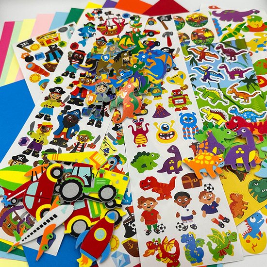 Stickerpakket Boefjes- Dinosaurus - Draken en Ridders - Auto's - Voertuigen - Piraten - Foamstickers - Stickervellen