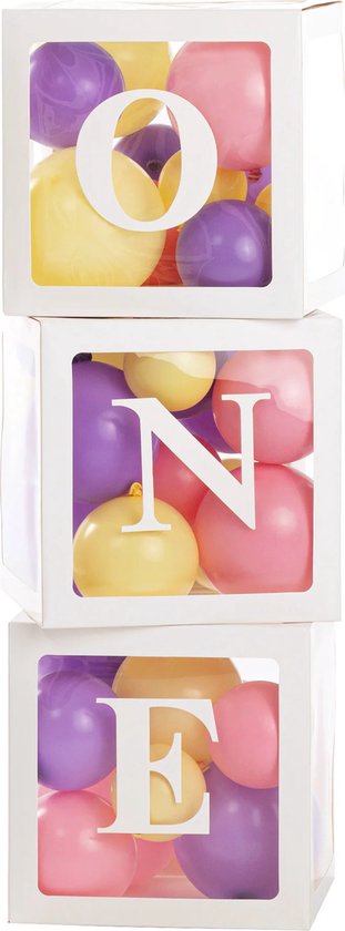 3x Letter ballon blokken ONE wit - ballon - box - one - cakesmash - eerste 1 - verjaardag - decoratie